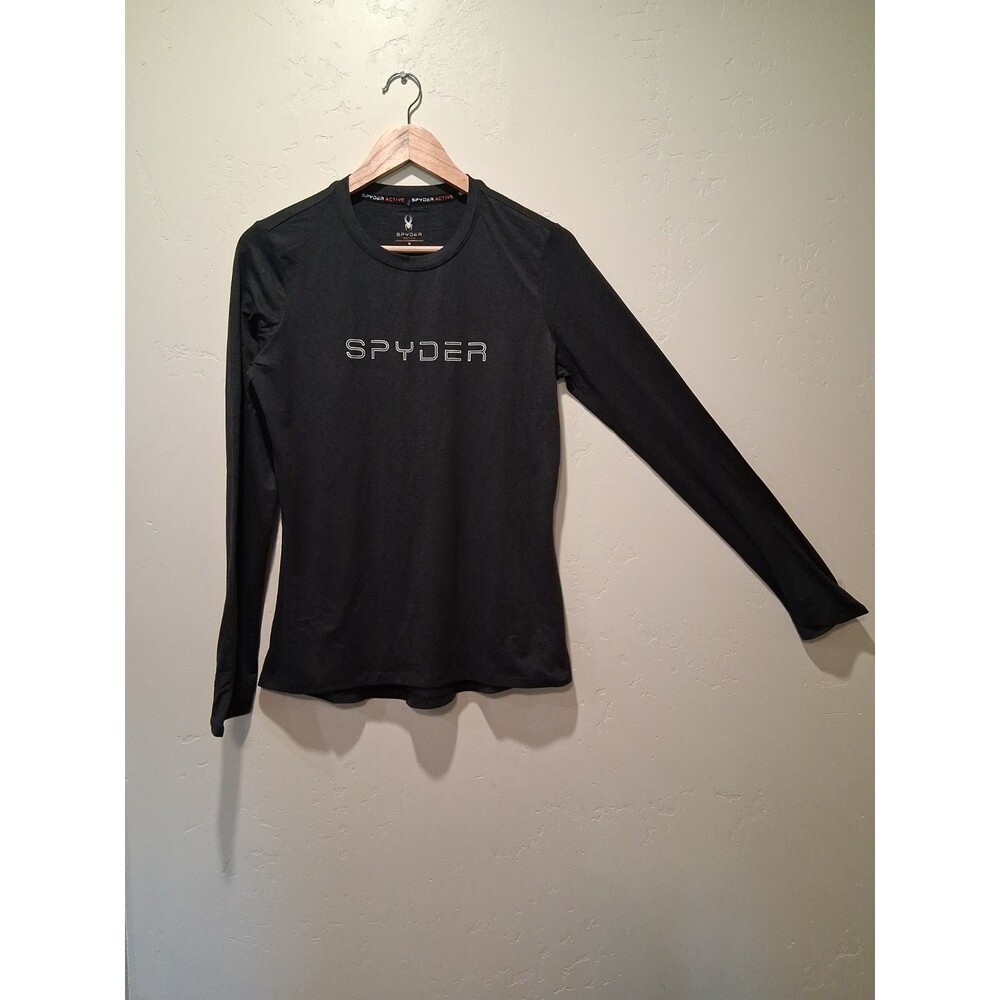 Spyder Men‎ Long Sleeve Stretch Shirt Black Spellout Gym Workout Performance M